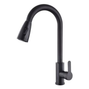 Robinet extractible de lavabo de cuisine domestique en acier inoxydable noir télescopique rotatif chaud et froid