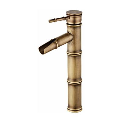 Robinet haut en bambou, mitigeur de lavabo cascade, robinet d'eau chaude et froide à un trou, bec de déconnexion à 3 joints