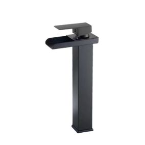 Robinet laqué noir cascade à large bouche - modèle haut (noyau en cuivre) avec tuyau d'entrée de 60cm Remarques tuyau d'entrée 3/8