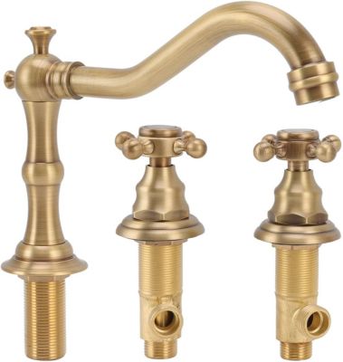 Robinet Lavabo 3 Trous Double Poignée Mitigeur Antique Salle de Bain Style Vintage Laiton Massif 2 Poignées Robinet Double Command