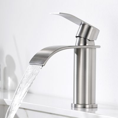 Robinet Lavabo Cascade en Acier Inoxydable 304 Brossé, Mitigeur Eau Chaude Froide, Poignée Unique