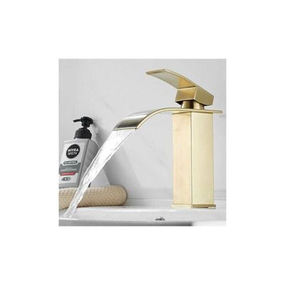 Robinet Lavabo Cascade  - Moderne - Mitigeur pour Salle de Bain - Eau Chaude et Froide Réglable - Doré