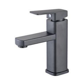 Robinet Lavabo Cascade Noir, Haut Mitigeur Vasque à Poser Salle de Bain, Robinetterie Grand Bec Carré en Laiton