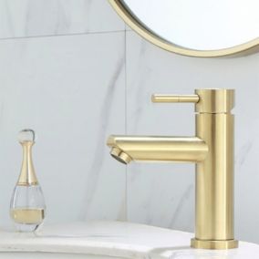 Robinet Lavabo Doré pour Salle de Bains, Mitigeur de Lavabo Design Moderne, Robinet de Lavabo en or