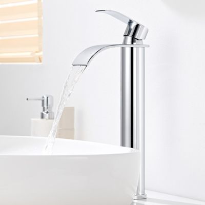 Robinet Lavabo Haut Cascade Chromé en Acier Inoxydable 304, Mitigeur Eau Chaude Froide, Poignée Unique