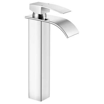 Robinet Lavabo Haut Cascade Chrome en Acier Inoxydable 304, Mitigeur Eau Chaude Froide, Poignée Unique