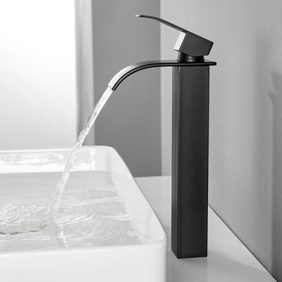 Robinet Lavabo Haut Cascade Noir en Acier Inoxydable 304, Mitigeur Eau Chaude Froide, Poignée Unique