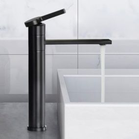 Robinet Lavabo Haut Pivotant Mitigeur Lavabo à levier unique Robinet Salle de Bain Réglable Chaud et Froid Noir