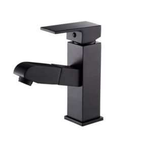 Robinet lavabo salle de bain avec doucette tirage Noir famille standard mono
