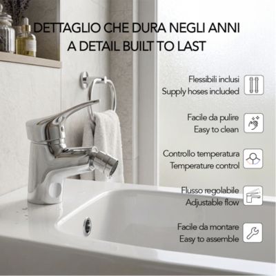 Robinet Mélangeur Monocommande Pour Bidet Avec Vidange Et Flexible - Cembra
