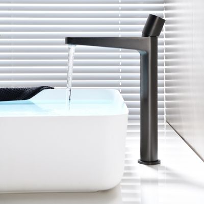 Robinet mélangeur pour évier, lavabo et vasque salle de bain 8214, Bec haut, Gris perle mat