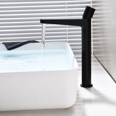 Robinet mélangeur pour évier, lavabo et vasque salle de bain 8214, Bec haut, Noir mat