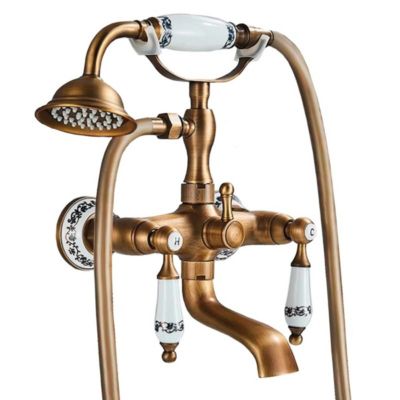 Robinet melangeur mural retro pour baignoire FLORINA or ancien