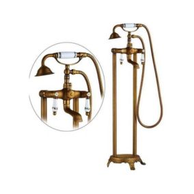 Robinet melangeur sur colonnes retro pour baignoire FLORINA or ancien