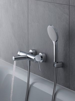 Robinet Mitigeur bain avec inverseur, bec de baignoire à douchette - Apparent - Chrome brillant - 31,6x20,1x11,8 - Circle