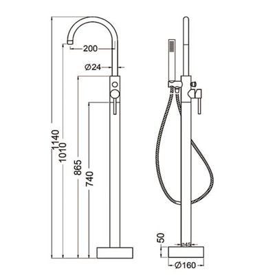 Robinet mitigeur baindouche sur pied DEBRIO or brosse