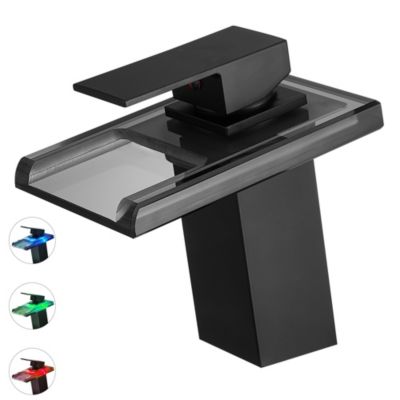 Robinet mitigeur bec cascade à LED lumineuses SOLEO chrome noir - SANIVERRE