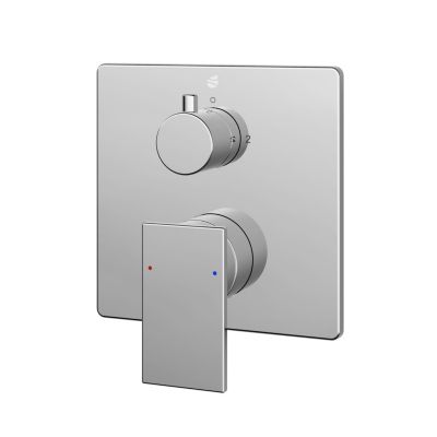 Robinet Mitigeur carré mural encastré Baignoire Laiton Chrome, cartouche céramique - 14x14x4.5cm (LxHxP) - LAVOA