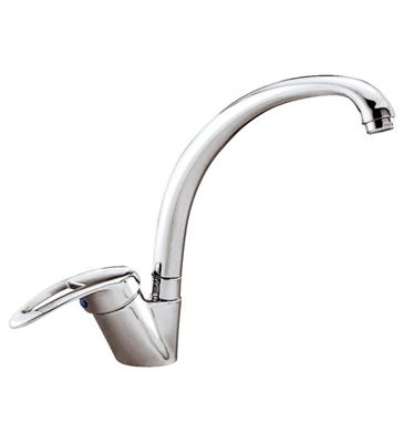 Robinet mitigeur d'evier de cuisine bas a bec rotatif anticalcaire et economiseur d'eau chrome