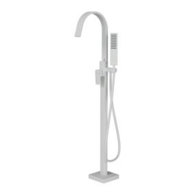 Robinet Mitigeur de baignoire design sur pieds en acier inoxydable et laiton, H. 111,6cm, NT3311 2.0, Blanc mat