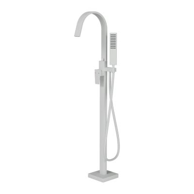 Robinet Mitigeur de baignoire design sur pieds en acier inoxydable et laiton pour salle de bain, H. 111,6cm, NT3311 2.0, Blanc mat