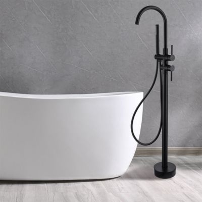 Ensemble Robinet De Baignoire Sur Pied Noir - FD - Style Contemporain - Installation Au Sol