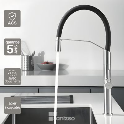 Robinet Mitigeur de Cuisine avec Douchette Acier Inoxydable IMEX DEVA GCE023/AC