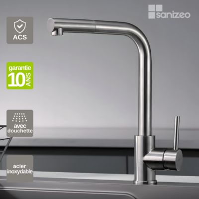 Robinet Mitigeur de Cuisine avec Douchette Acier Inoxydable IMEX MALTA GCE006/AC