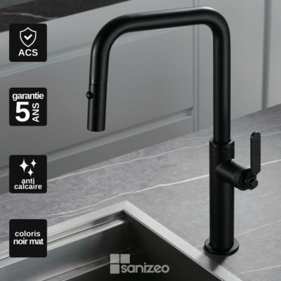 Robinet Mitigeur de Cuisine avec Douchette Noir Mat IMEX NIZA GCE027/NG