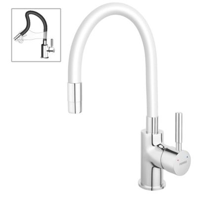 Robinet mitigeur de cuisine bec flexible ZUMBA Blanc - SANIVERRE
