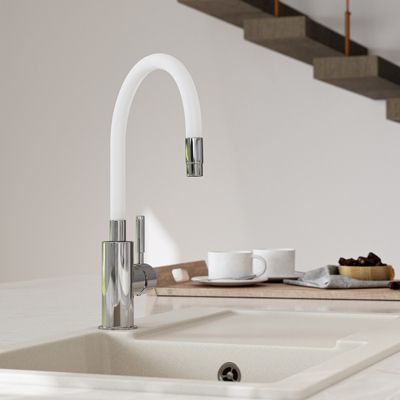 Robinet mitigeur de cuisine bec flexible ZUMBA Blanc - SANIVERRE