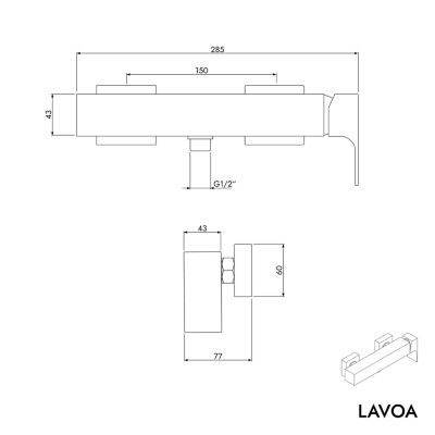 Robinet mitigeur de douche mural Laiton Chrome, mélangeur céramique - 29x4,3x7,7cm (LxHxP) - LAVOA