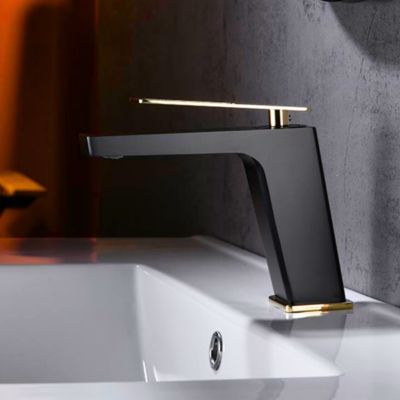 Robinet Mitigeur de Lavabo anti-calcaire Bas Noir Mat et Or Brillant IMEX SUECIA BDC032-1NGOLD