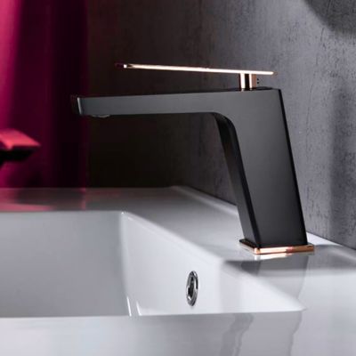 Robinet Mitigeur de Lavabo anti-calcaire Bas Noir Mat et Or Rose IMEX SUECIA BDC032-1NOR