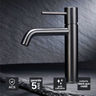 Robinet Mitigeur de Lavabo anti-calcaire Bec Bas Black Gun Métal IMEX MONZA BDM039-1BGM