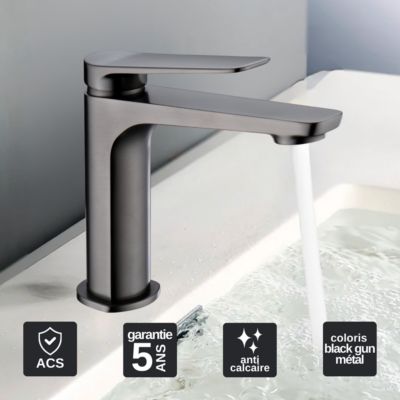 Robinet Mitigeur de Lavabo anti-calcaire Bec Bas Black Gun Métal IMEX NAPOLES BDN047-1BGM