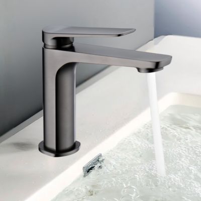 Robinet Mitigeur de Lavabo anti-calcaire Bec Bas Black Gun Métal IMEX NAPOLES BDN047-1BGM