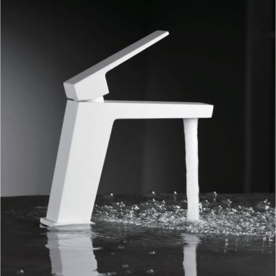 Robinet Mitigeur de Lavabo anti-calcaire Bec Bas Blanc Mat IMEX ART BDAR025-1BL