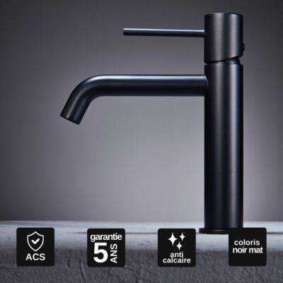 Robinet Mitigeur de Lavabo anti-calcaire Bec Bas Noir Mat IMEX MONZA BDM039-1NG