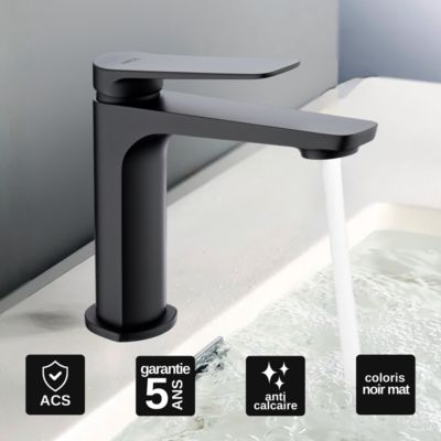 Robinet Mitigeur de Lavabo anti-calcaire Bec Bas Noir Mat IMEX NAPOLES BDN047-1NG