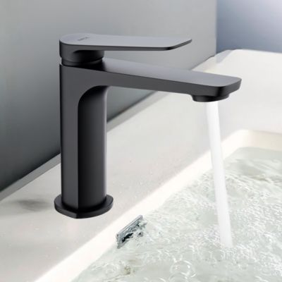 Robinet Mitigeur de Lavabo anti-calcaire Bec Bas Noir Mat IMEX NAPOLES BDN047-1NG