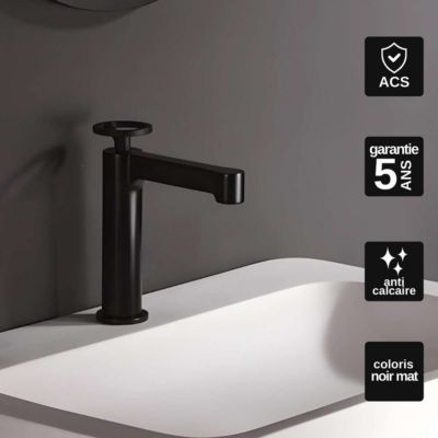 Robinet Mitigeur de Lavabo anti-calcaire Bec Bas Noir Mat IMEX OLIMPO BDC033-1NG