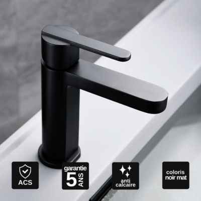 Robinet Mitigeur de Lavabo anti-calcaire Bec Bas Noir Mat IMEX ROMA BDR001-1NG