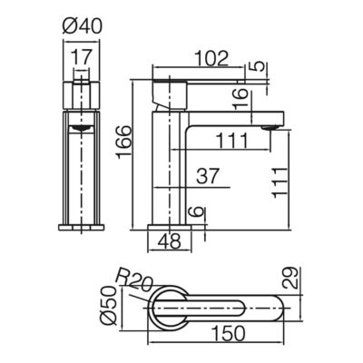 Robinet Mitigeur de Lavabo anti-calcaire Bec Bas Noir Mat IMEX ROMA BDR001-1NG