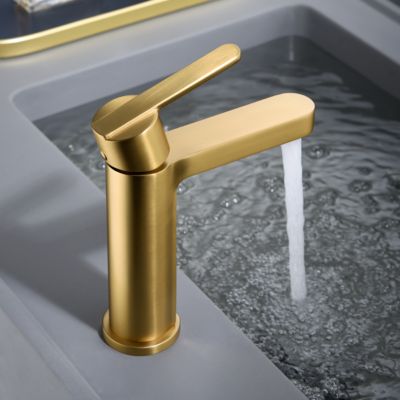 Robinet Mitigeur de Lavabo anti-calcaire Bec Bas Or Brossé IMEX ROMA BDR001-1OC