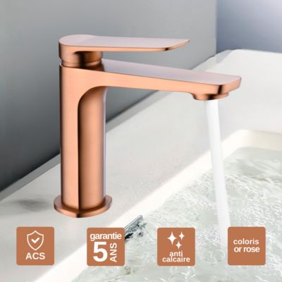 Robinet Mitigeur de Lavabo anti-calcaire Bec Bas Or Rose IMEX NAPOLES BDN047-1ORC