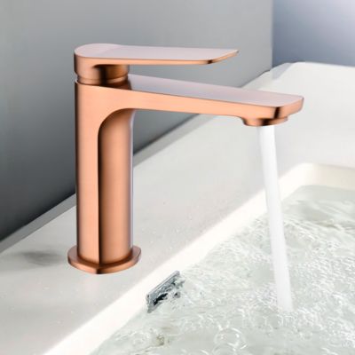 Robinet Mitigeur de Lavabo anti-calcaire Bec Bas Or Rose IMEX NAPOLES BDN047-1ORC