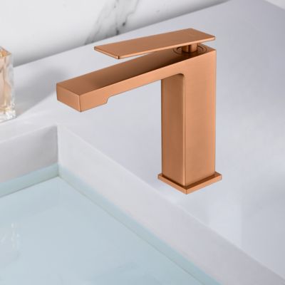 Robinet Mitigeur de Lavabo anti-calcaire Bec Bas Or Rose IMEX PISA BDP048-1ORC