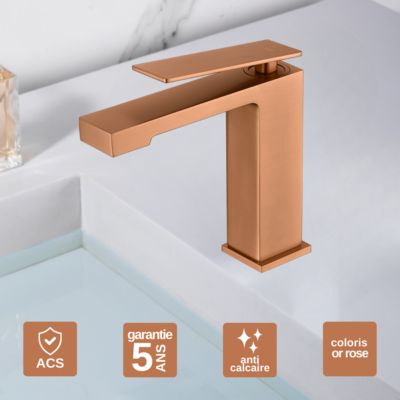 Robinet Mitigeur de Lavabo anti-calcaire Bec Bas Or Rose IMEX PISA BDP048-1ORC