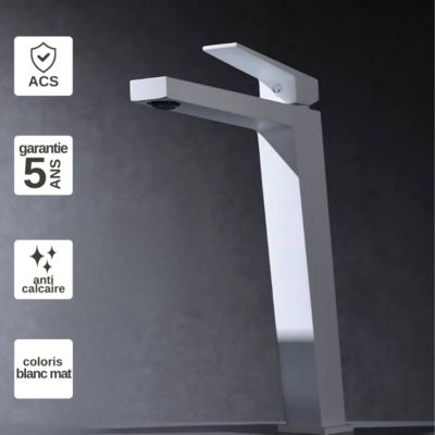 Robinet Mitigeur de Lavabo anti-calcaire Bec haut Blanc Mat IMEX ART BDAR025-3BL